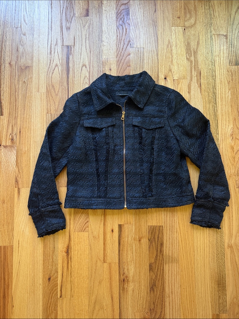 White House Black Market Black Textured Zip Up Jacket